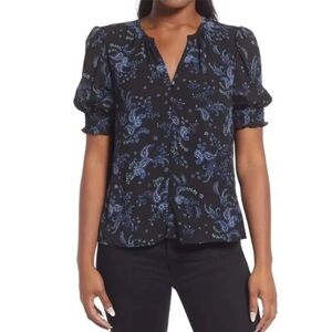 Vince Camuto Paisley Print Puff Sleeve Blouse XXS Oversized NWOT